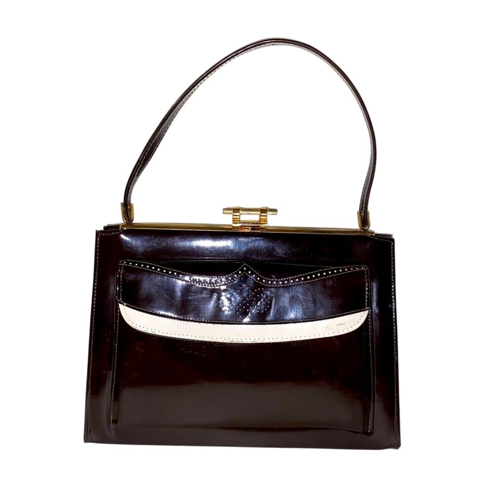 VNTG 50s AIR STRIP patent leather hand bag